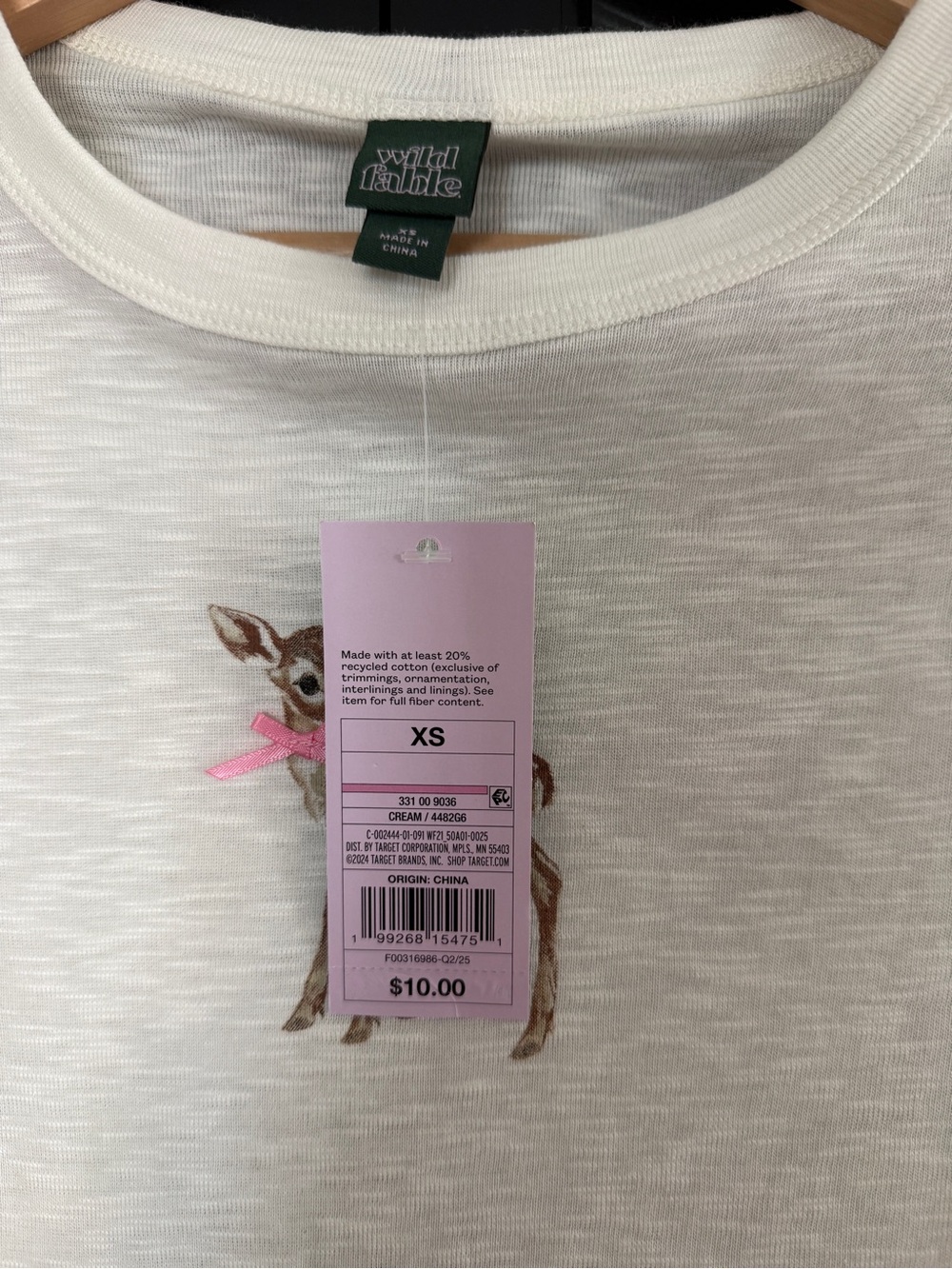 wild fable Cream Tee with Embroidered Fawn and Pink Bow - Picture 2 of 3